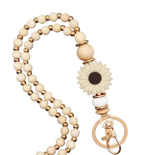 Daisy Wooden Bead Lanyard, Coffee