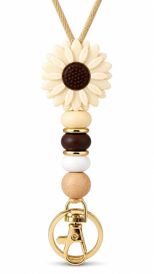 Flower Silicone Bead Lanyard, Mocha