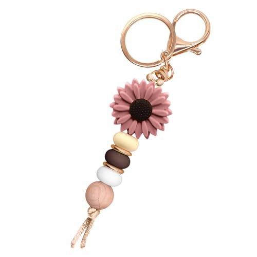 Flower Bead Keychain, Brown