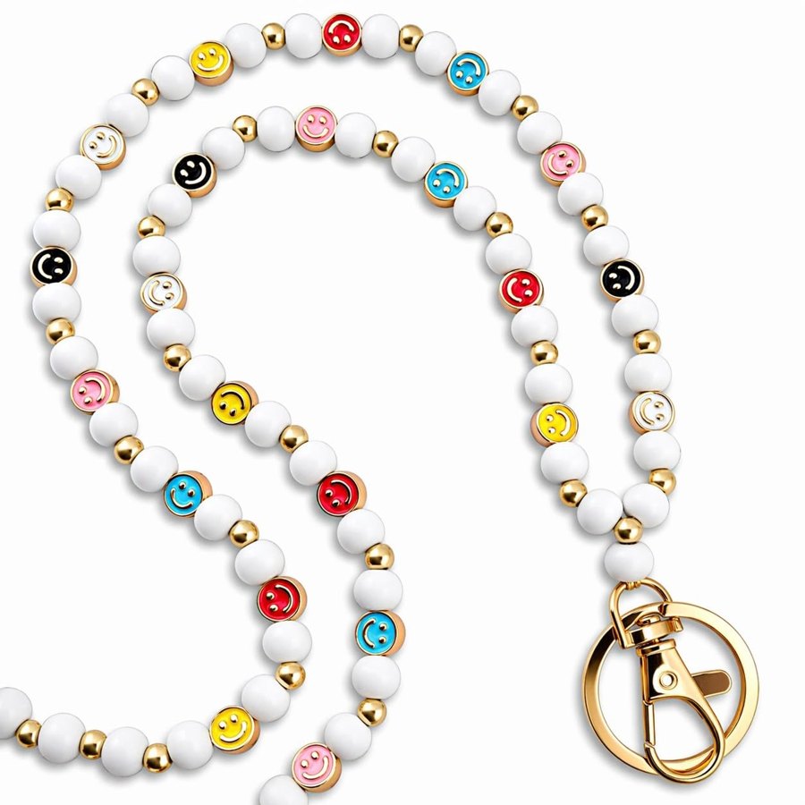Smile Wooden Bead Lanyard, White
