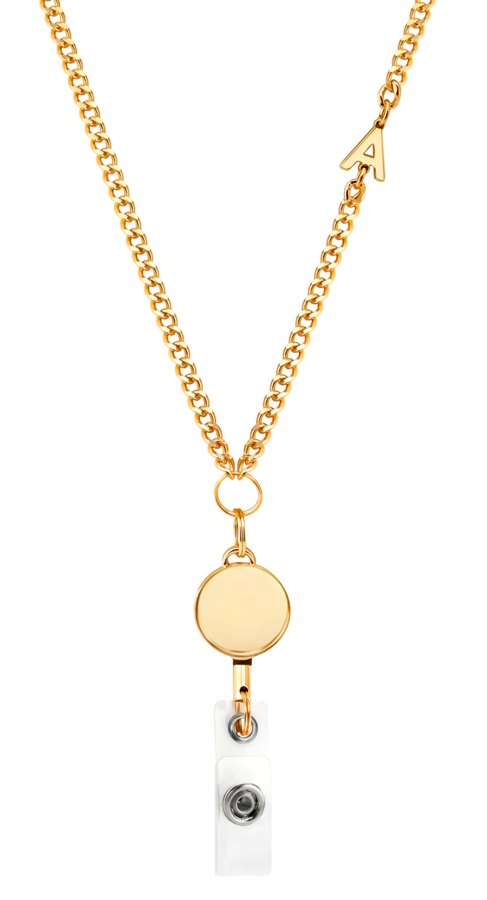 Gold Initial Badge Reel Necklace, A