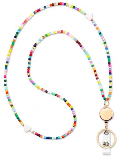 Colorful Beaded Lanyard with Badge Reel, Colorful