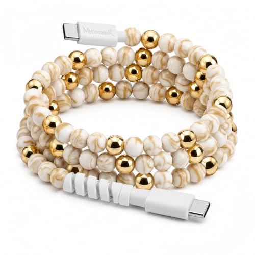 Beaded USB-C Charging Cable, Marble & Gold · USB-C to USB-C