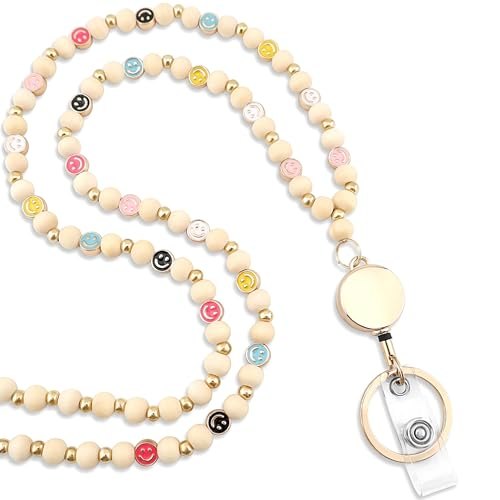Smile Bead Lanyard with ID Holder, Wood